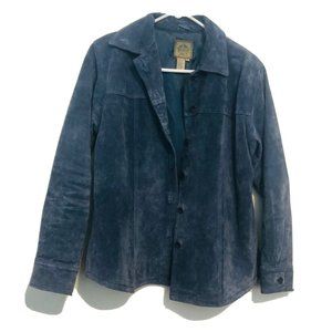 AMI Blue 100% Leather Button Up Long Sleeved Cowboy Jacket Women Size Medium